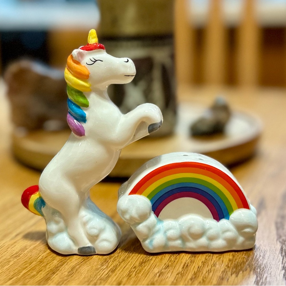 Kitschy Unicorn and Rainbow Salt + Pepper Set